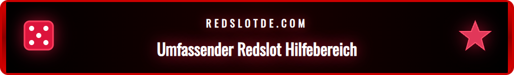 Screenshot der Redslot Hilfecenter-Navigation mit Suchleiste und Kategorien.